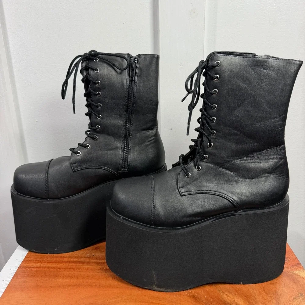 Funtasma Monster-10 Black Matte Platform Boots Lace Up Side Zip Men's S 8-9
